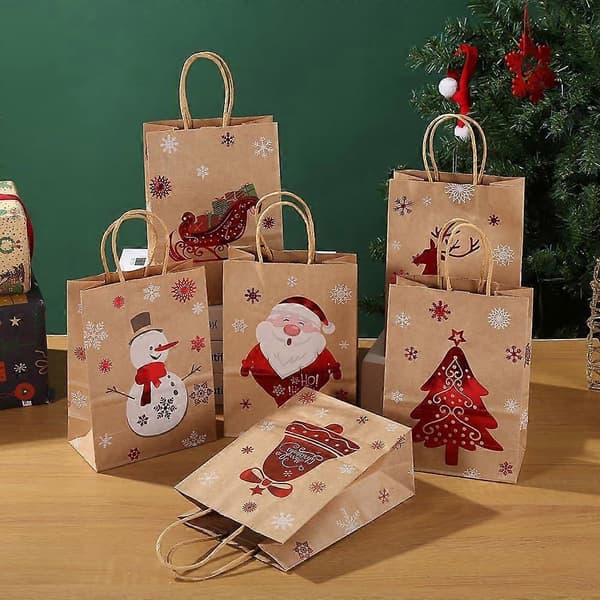 24-pack presentpåsar i kraftpapper för jul, julklappspåsar, återanvändbara julklappspåsar, julpåsar i papper med H[D]