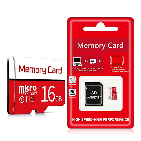 16GB TF Card High Speed Class 10 Memory Card for Phone Camera Car DVR - Red+White