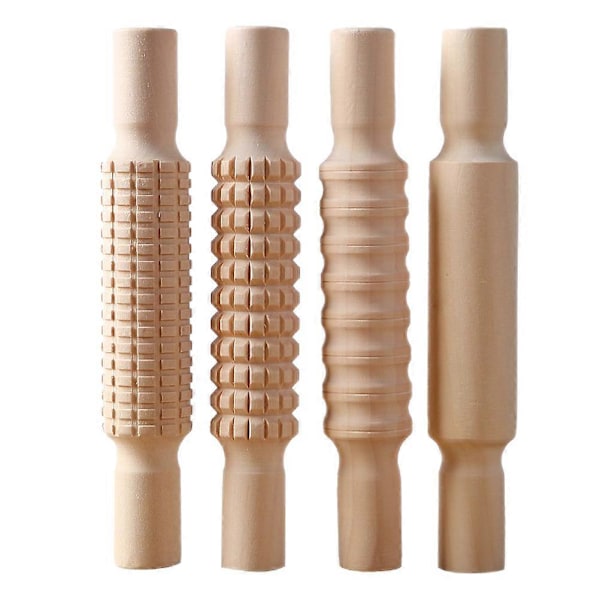 4 st Keramik Texturrulle Multifunktionell Lerrullpinne Keramik Lerrulle för Keramiklera Beige 21.00X3.50X3.50CM