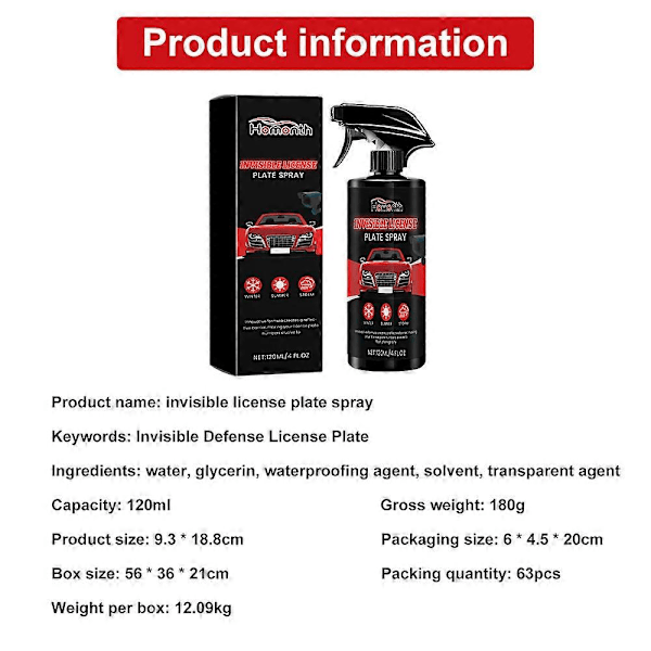Osynlig Nummerplåtspray Osynligt Skyddsspray Bilplåtsnummerlack 120ml 1pc