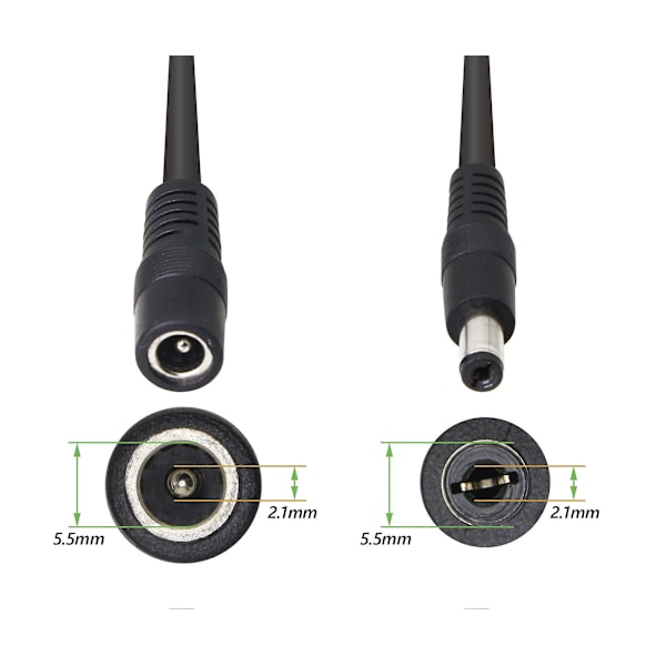 5,5/2,1MM 12V DC Strømkabel Splitter 1 Hann til 2 Hunn Kontakter CCTV DC Splitter 1 Hann til 2 Hunn Splitterkabel (0,3M)