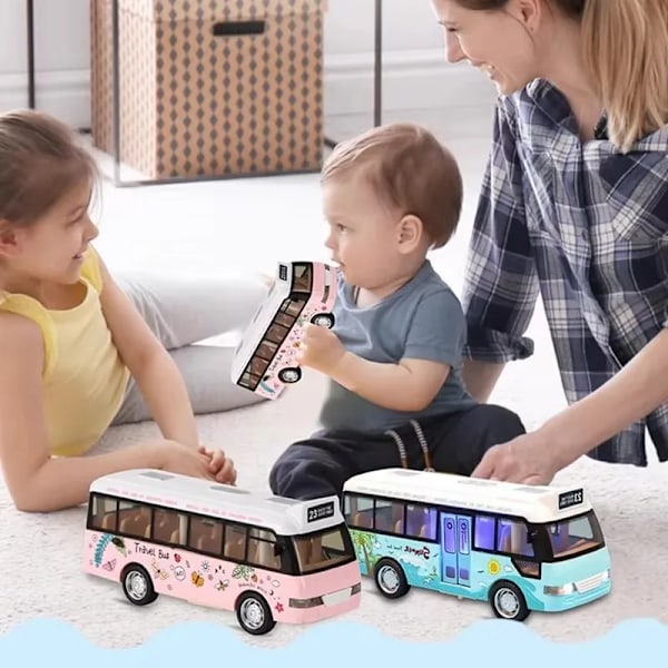 Lasten Ääni Valo Koulubussi Malli Poika Tyttö Lelu Painevalettu Metalli Pienet Autot Kaupunkibussi Kitkavetoinen Lelu Lahja (D) color Blue