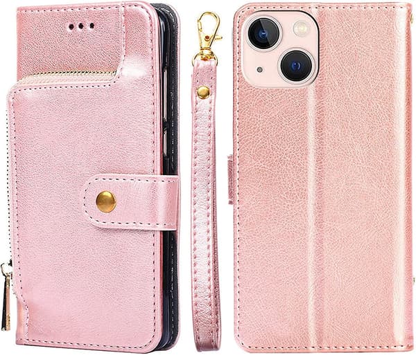 iPhone 14 Læder Flip Wallet Etui med Kæde, Støttefod og Magnetisk Lås[D]