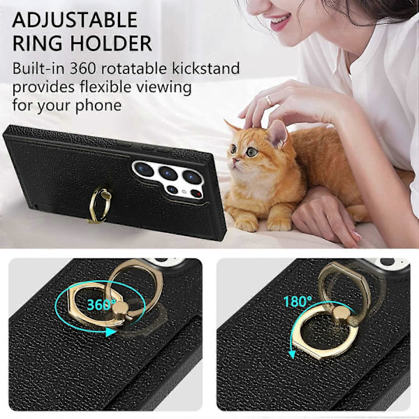 For Samsung Galaxy S24 Ultra Mobiltelefondeksel PU Lær+TPU Ring Stativ Deksel[D] Multicolor Style A