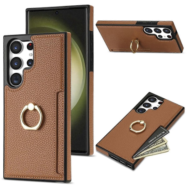 For Samsung Galaxy S24 Ultra Mobiltelefondeksel PU Lær+TPU Ring Stativ Deksel[D] Multicolor Style C