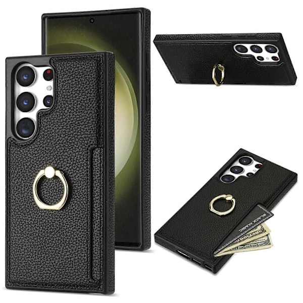 For Samsung Galaxy S24 Ultra Mobiltelefondeksel PU Lær+TPU Ring Stativ Deksel[D] Multicolor Style A