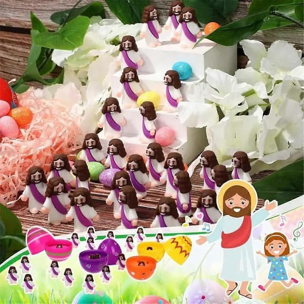 18 stk. Jesus Legetøj Påske Design Mini Gummi Jesus Figur A[D] Red