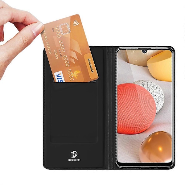 DUX DUCIS Skin Pro Series för Samsung Galaxy A12/M12 Stativfunktioner Folio Flip Läderfodral med Kortfack Black