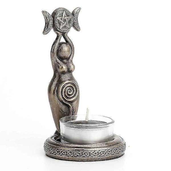 ZK-Spiral Goddess Figurine Triple Moon Tealight Lysholder Harpiks Skulptur Hjemmedekor