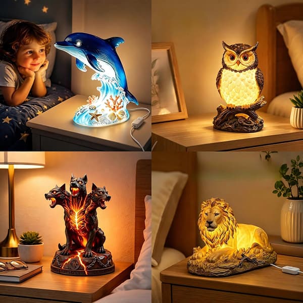 LED Nattlampa Delfin Uggla Lejon Hybrid Djurstaty, Sovrum Skrivbordsdekor Present (D) D