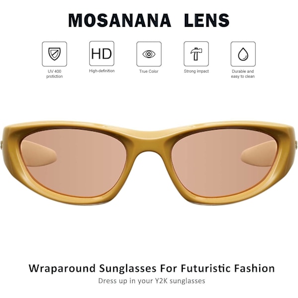 Newway mosanana Wrap Around Y2K Solglasögon för kvinnor och män Modell Freak C6 beige