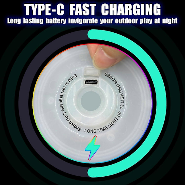 Glow in The Dark LED Flydisk - 38 RGB LED-lys, 7+5 lysmoduser, Ladbar, IP65 Vanntett Utendørs Spill Kule Leke for Voksne og Familie/Gutter/