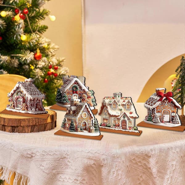 Julelandsbyhus Jule samleobjekt bygninger Julepynt Tre pepperkakehus Figurer Gave[D] Multicolor