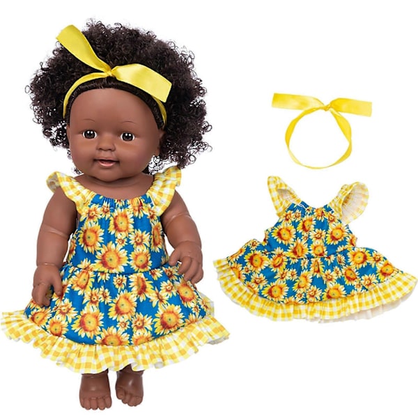 Sort Sort Baby Sød Krøllet Sort 35CM Vinyl Baby Legetøj Børnelegetøj Dukker
