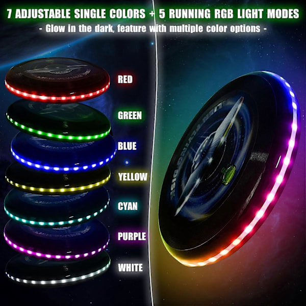 Glow in The Dark LED Flydisk - 38 RGB LED-lys, 7+5 lysmoduser, Ladbar, IP65 Vanntett Utendørs Spill Kule Leke for Voksne og Familie/Gutter/
