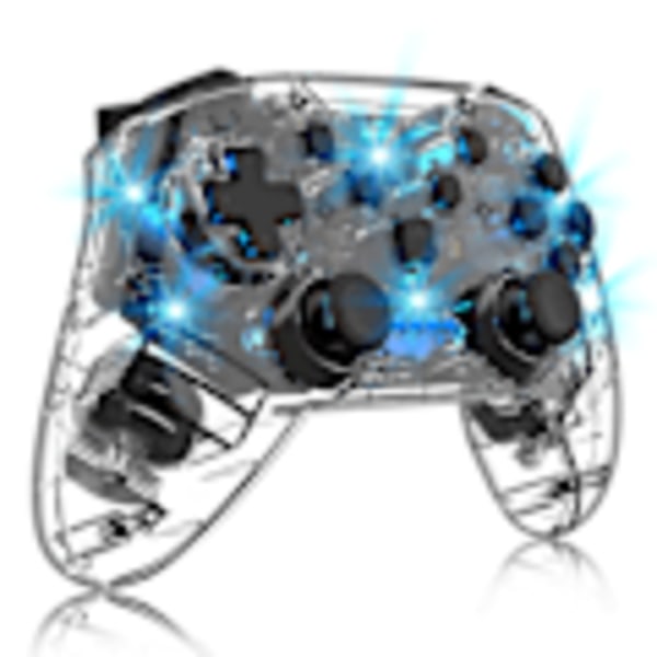 Spelkontroll för PC/Switch/Tesla Model 3/y/x/s, transparent LED-bakgrundsbelysning, stödjer dubbelmotor och dubbelvibrationsfunktion (transparent svart)