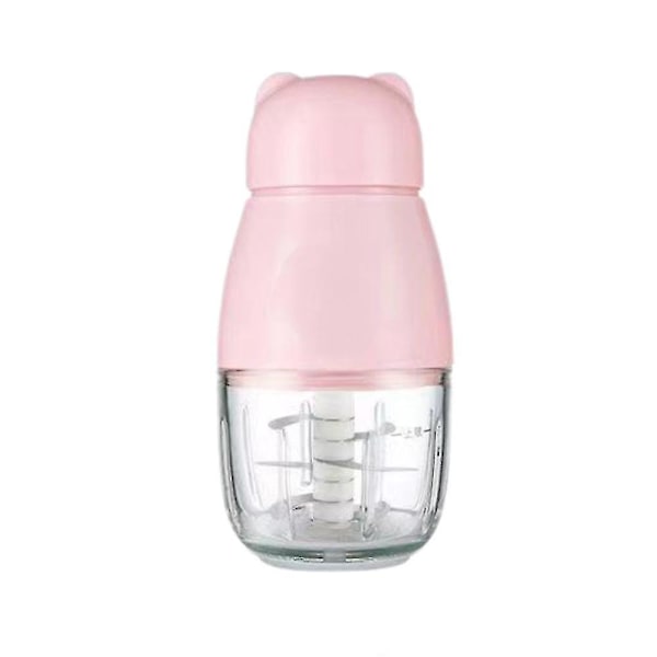 Babymadsproducent, Mini Sød Lille Madprocessor Purer Blender, 300ml Glaskop Med 6 Blade Rustfrit Stål, Brug Til Babymad, Frugt, Kød (Pink)