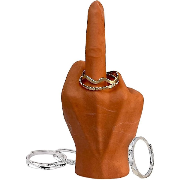 Rolig Mellanfinger Ringhållare, Marmortexturerad Resin Spoof Mellanfinger Smyckesdisplayställ För Ringar Organizer Rolig Smyckesbricka Orange