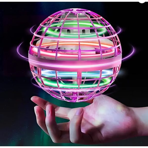 Induktionsflygande bollleksak LED-ljusutsläppande dekompressions UFO roterande flygplansboll 8,5 cm gyromodell pink