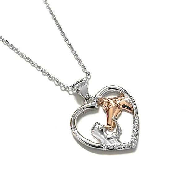 Hevoslahjat naisille ja tytöille, hopeinen tyttö ja hevoskaulakoru kuutio zirkonia hevosenkenkä sydänriipus sterlinghopeakaulakorut hevosen ystäville korut Rose gold
