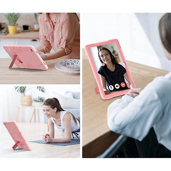 Samsung Galaxy Tab A9+ -tabletin kontrastivärisellä silikonilla ja PC-materiaalilla valmistettu suojakotelo telineellä