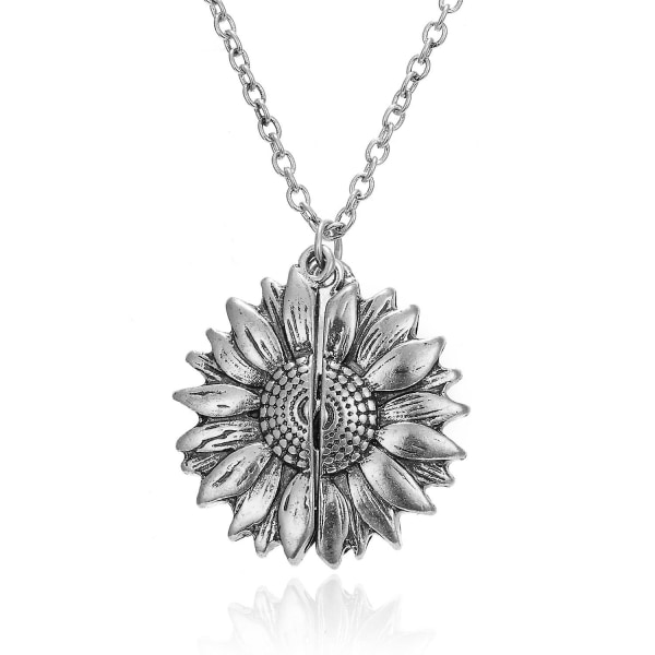 You Are My Sunshine Letter Carved Open Locket Sunflower Pendant Necklace Women Gift Silver