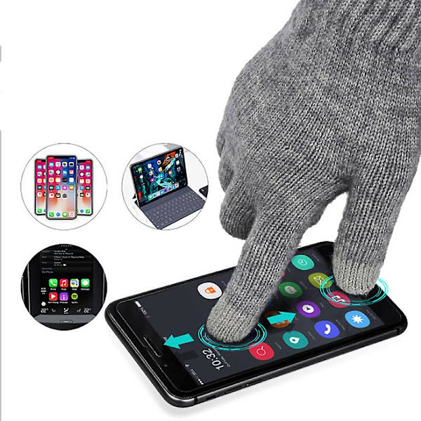 Vinterhandskar för Män och Kvinnor - Uppgraderad Pekskärm Anti-Halk Silikon Gel - Elastisk Manschett - Termisk Mjuk Ullfoder - Stickad Stretchmaterial GREY