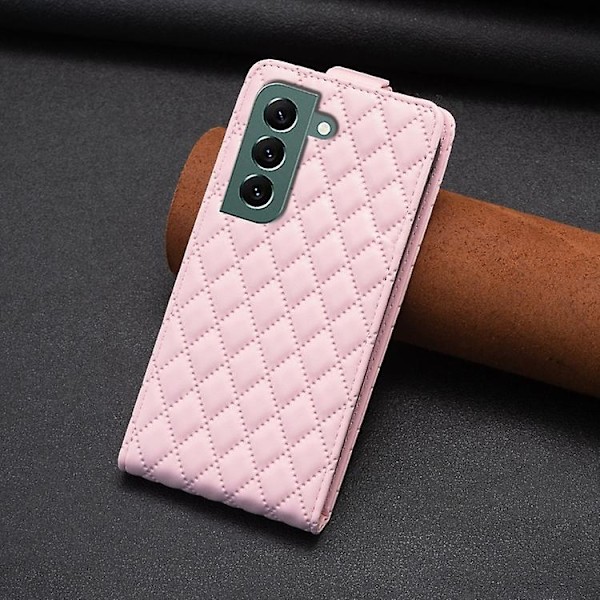 Mobiltelefonskal i läder med vertikalt flipp för Samsung Galaxy S22+ 5g Diamond Lattice Pink