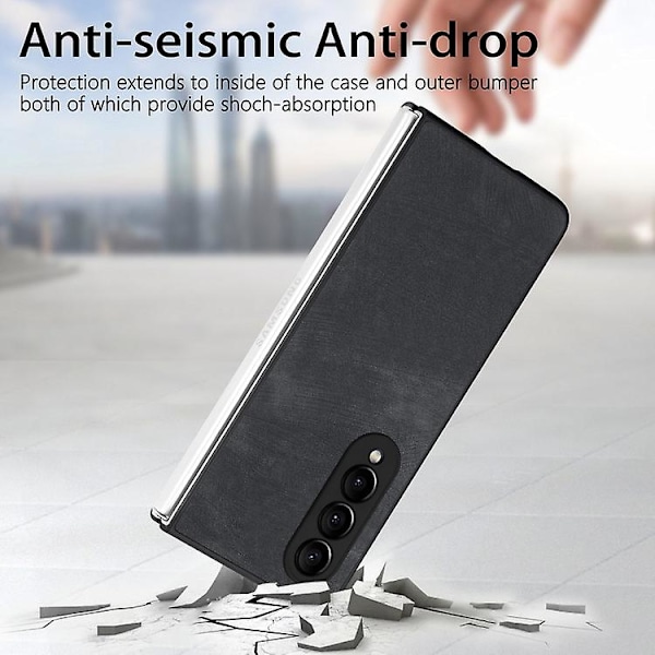 Skyddande Skal för Samsung Galaxy Z Fold4 med Integrerad Film, Retro Skin-Känsla, Vikbart Läder Black