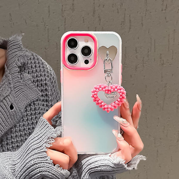 iPhone 12/12 Pro -kotelo, mattalaser-efekti, PC+TPU-puhelinkotelo, helmiäisheart-riipuksella Rose