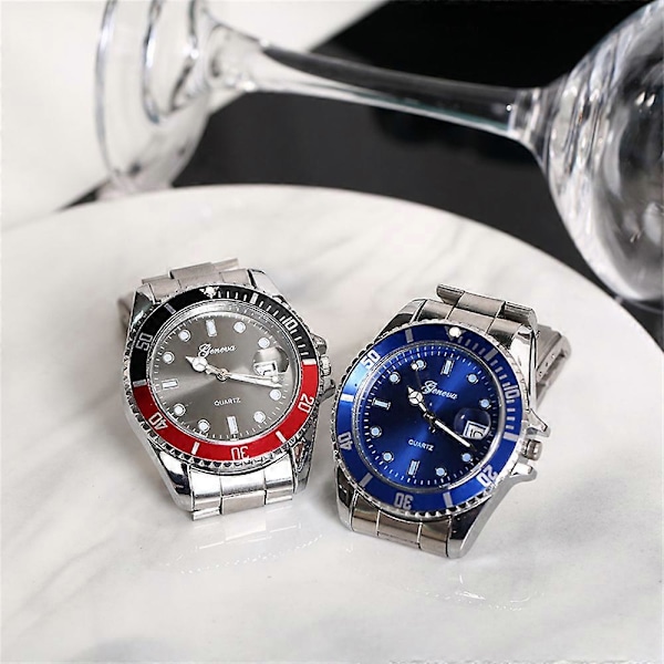 Lyxig militär herrklocka i rostfritt stål med datum, sportig kvarts analog armbandsur blue