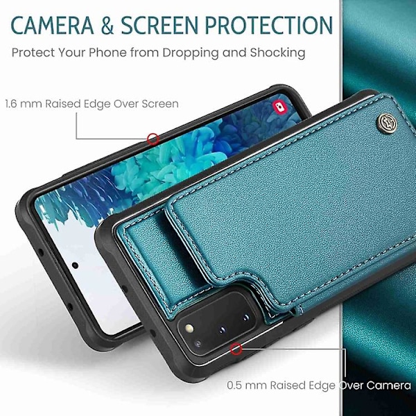 Samsung Galaxy S20 Fe Caseme C22 -korttipaikat, pidike, RFID-varkaudenesto, matkapuhelinkotelo Blue Green