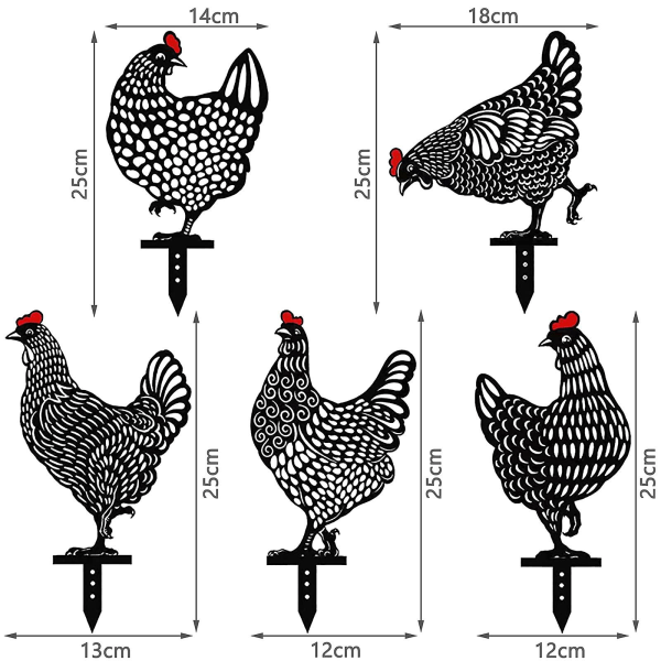 5kpl Puutarhan kanakoristeita, Realistinen kana, Kanafarmitaide, Realistinen akryyli ontto musta kanakortti Puutarhan koristelu, ulkonurmikon koristelu
