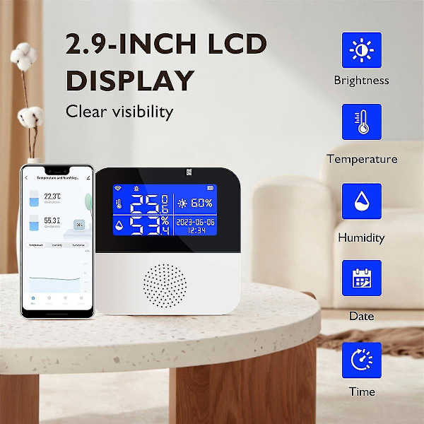 Langaton Lämpötila- ja Kosteusanturi Anturilla, Huoneen Lämpömittari Kosteusanturi, Älykäs Ohjaus Lämmitys Tuuletin Jäähdytys