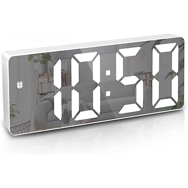Digital Alarm Clock, Large Led Mirror Display Clock, Mirror Led Alarm Clock, Suitable For Bedrooms, Homes, Offices, White