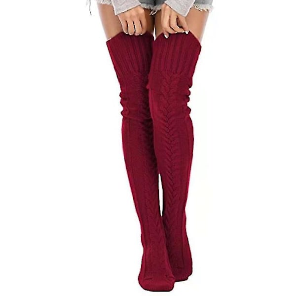 Mohair Kabelstrikket Strømper Kvinder Vinter Leggings Varme Grå Pink Over Knæ Sokker Damer Hjem Tykke Strømper 2023 Ny wine red