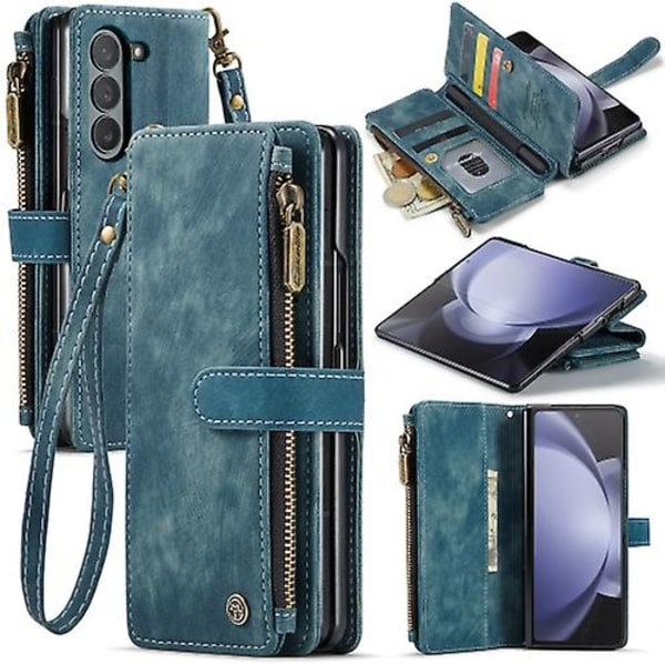 Caseme C30 Multifunksjonell Lommebokveske med Kortlommer og Glidelås for Samsung Galaxy Z Fold5 Blue