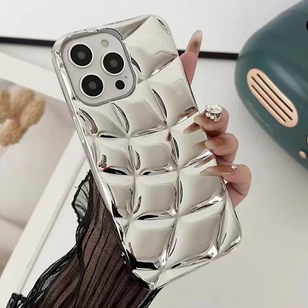 For iPhone 15 Pro TPU-puhelinkotelo, rombikuvion muotoilu, galvanoitu suojakotelo Silver