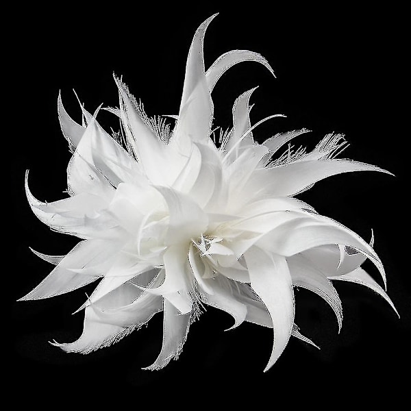 Moderigtig fjer broche strudsefjer tørklæde klemme til kvinder brocher revers nåle kjole tilbehør boutonniere damer hår bleach white