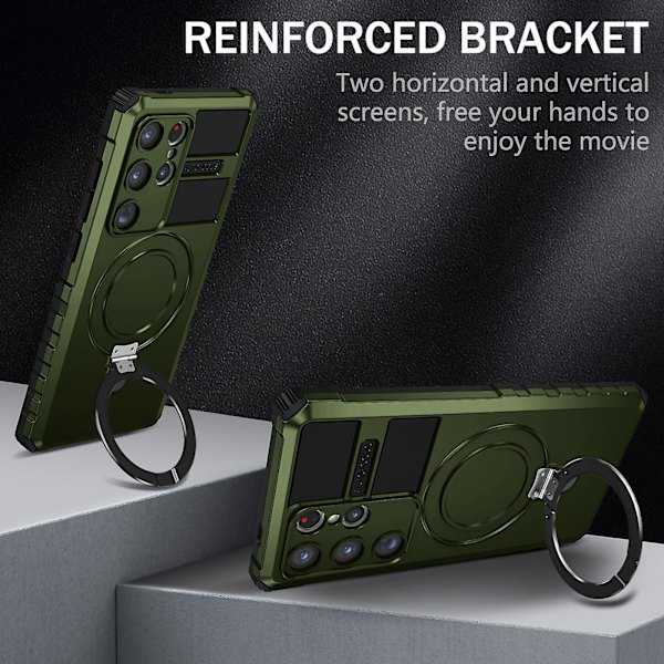 Magnetiskt stativfodral i PC+TPU för Samsung Galaxy S24 Ultra, kompatibel med MagSafe Green
