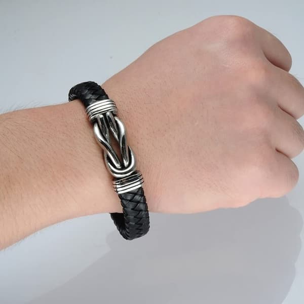 Läderarmband för män med oändlighetsknut, Punk-smycken armband i läder