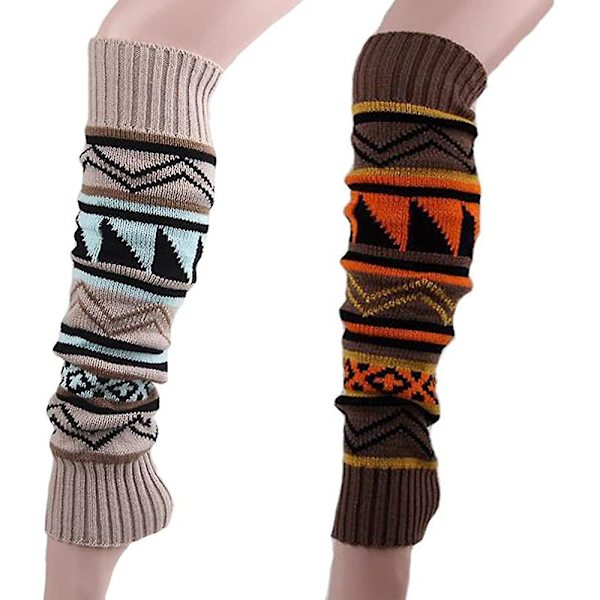 2 par stickade gaiter leggings för kvinnor, vinterleggings, långa strumpor, stövlskydd
