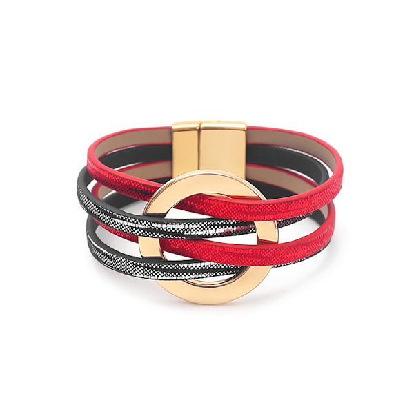 Læderarmbånd til kvinder 2022 Mode Armbånd & Armringe Elegant Multilayer Bredt Wrap Armbånd Kvindelige Smykker Gave Red + black