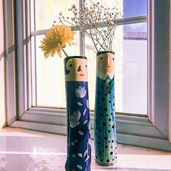 Vårfamilie Bud Vaser, Bohemian Familie Vase, Menneskelig Ansikt Malt Bud Vase, Håndlaget Harpiks Dekorativ Moderne Blomster Vase A