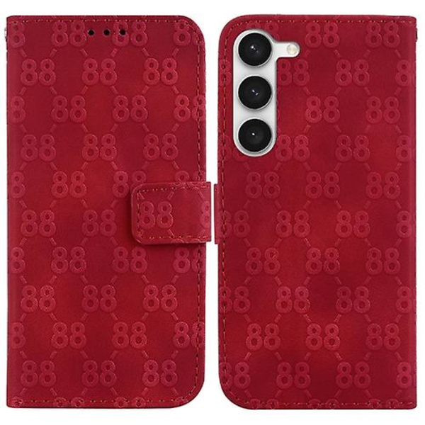 Mobiltelefonskal i läder med dubbla 8-formade präglingar för Samsung Galaxy S23 5g Red