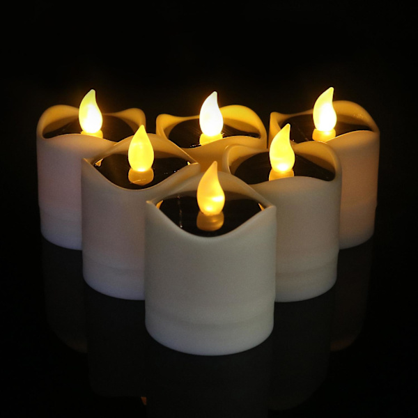 6 stk. solcelle lanterne telys, flammefri ravfarvet flimrende LED stearinlys, vandtæt til have, gård, bryllupsdekoration Warm white flash