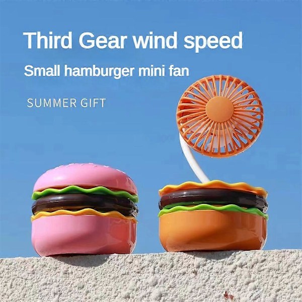 USB Bærbar Ventilator Kraftig Hamburger Bordventilator Genopladelig 3 Hastigheds Personlig Håndventilator pink
