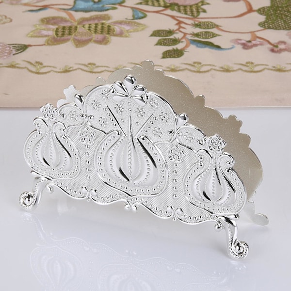 Retro stil dekorativ serviettholder i sinklegering med stilig blomstermønster Silver 1