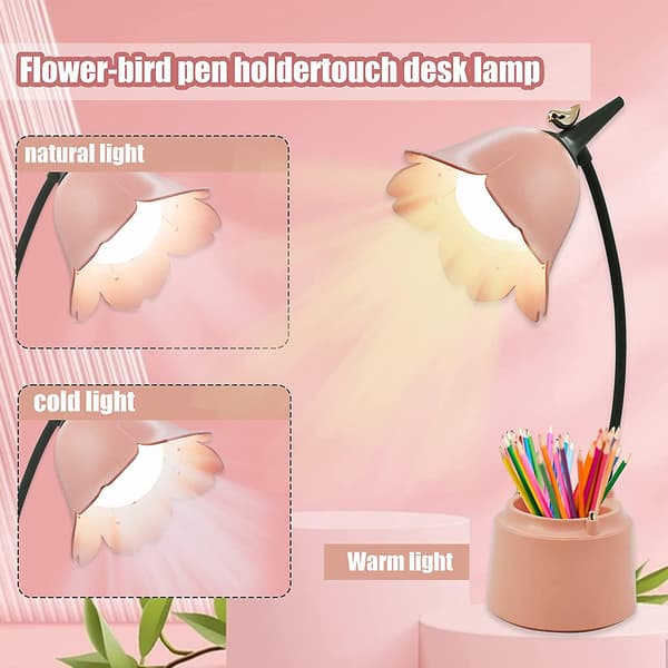 1 kpl Led-pöytälamppu Lasten lukulamppu Kynäteline Himmennettävä Vaaleanpunainen Pink