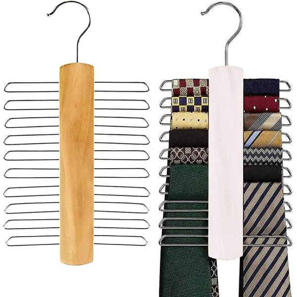 Sæt med 2 slipskroge, slipsbøjler, træslipsbøjler, tørklæder, bælter, slips og tilbehør (1 stykke hvid, 1 stykke træ)